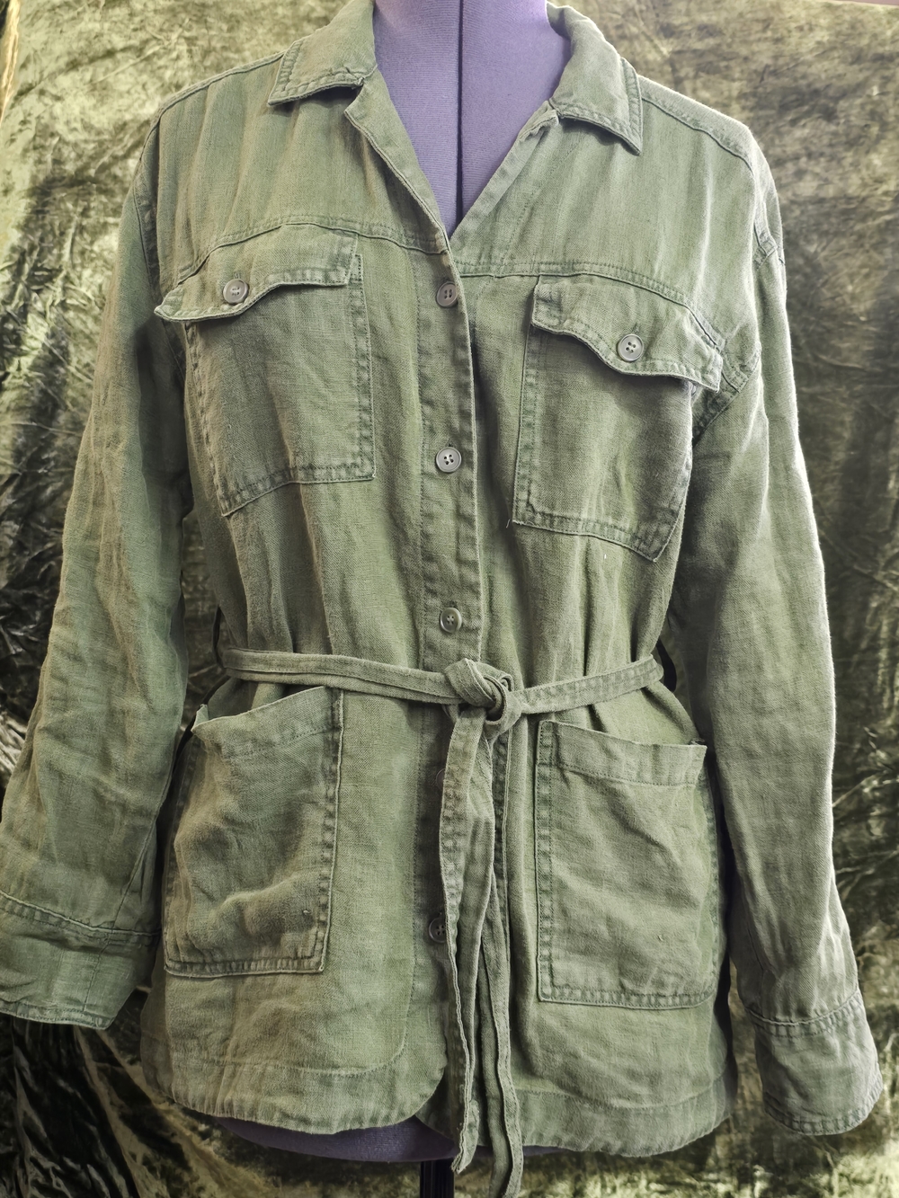Tahari Olive Green Button-Down Utility Shirt Jacket